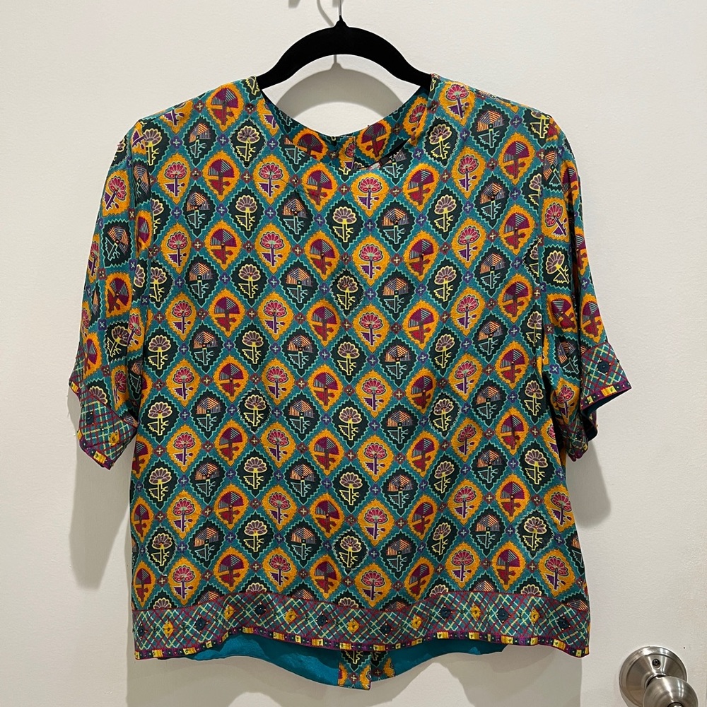 Anthropologie Tanvi Kedia 100% Silk Beaded Brenna Top Button-Back, Size XS